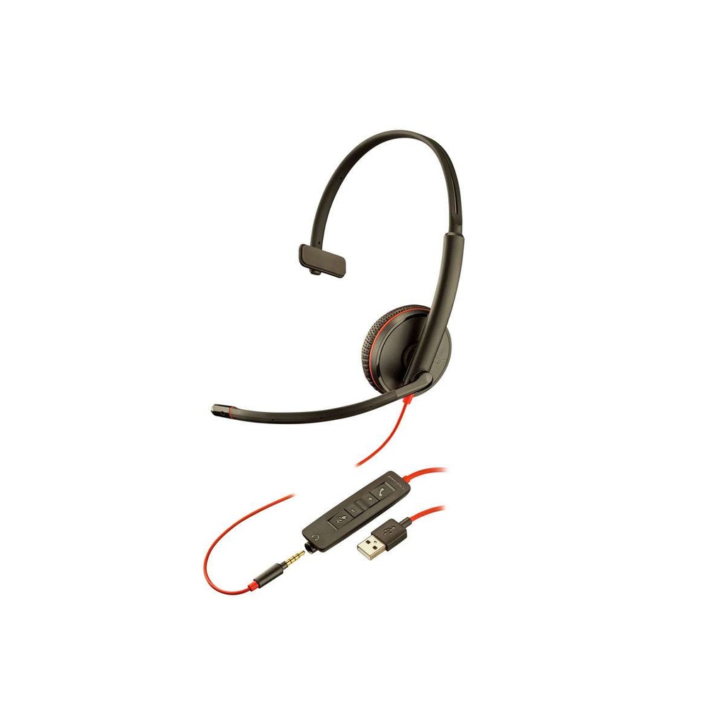 Auriculares Monoaurales USB y 3.5mm Poly Blackwire C3215 Negro