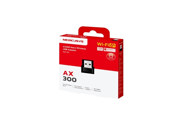Adaptador USB Inalámbrico Mercusys MA14N AX300 Negro