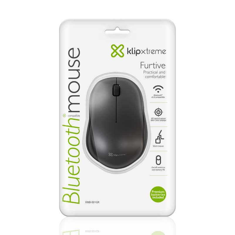 Klip Xtreme - Mouse - Bluetooth 5.0 - Wireless - Black/Gray - 3-Buttons Up 1600Dpi