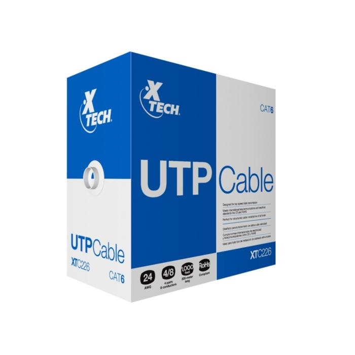 Bobina de Cable UTP RJ-45 4 Pares Cat6 1000ft / 305m - 12V - Velocidad de 1Gbps - 24AWG  - Plástico PVC Gris