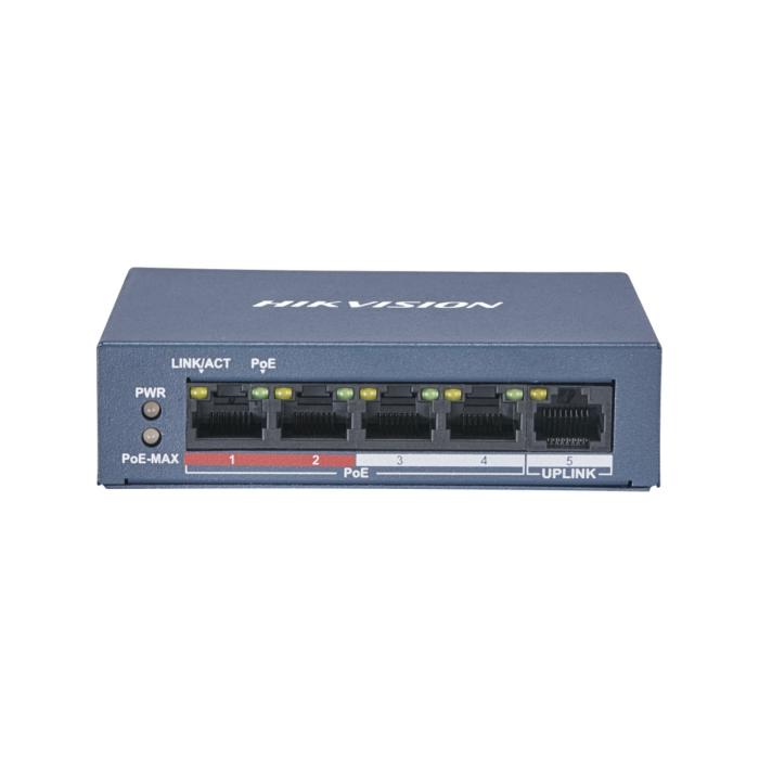 Switch Hikvision DS-3E0105P-E/M de 4 Puertos 10/100 Mbps y 1 Puerto RJ45