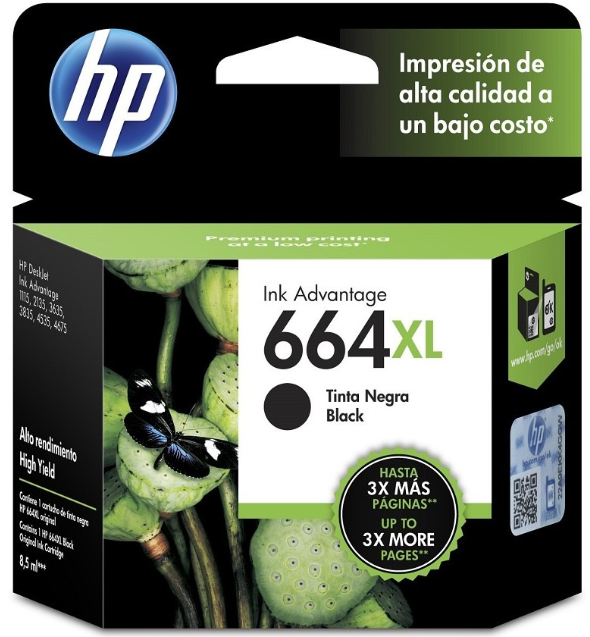 Cartucho de Tinta H.P. 664XL F6V31AL Original Color Negro