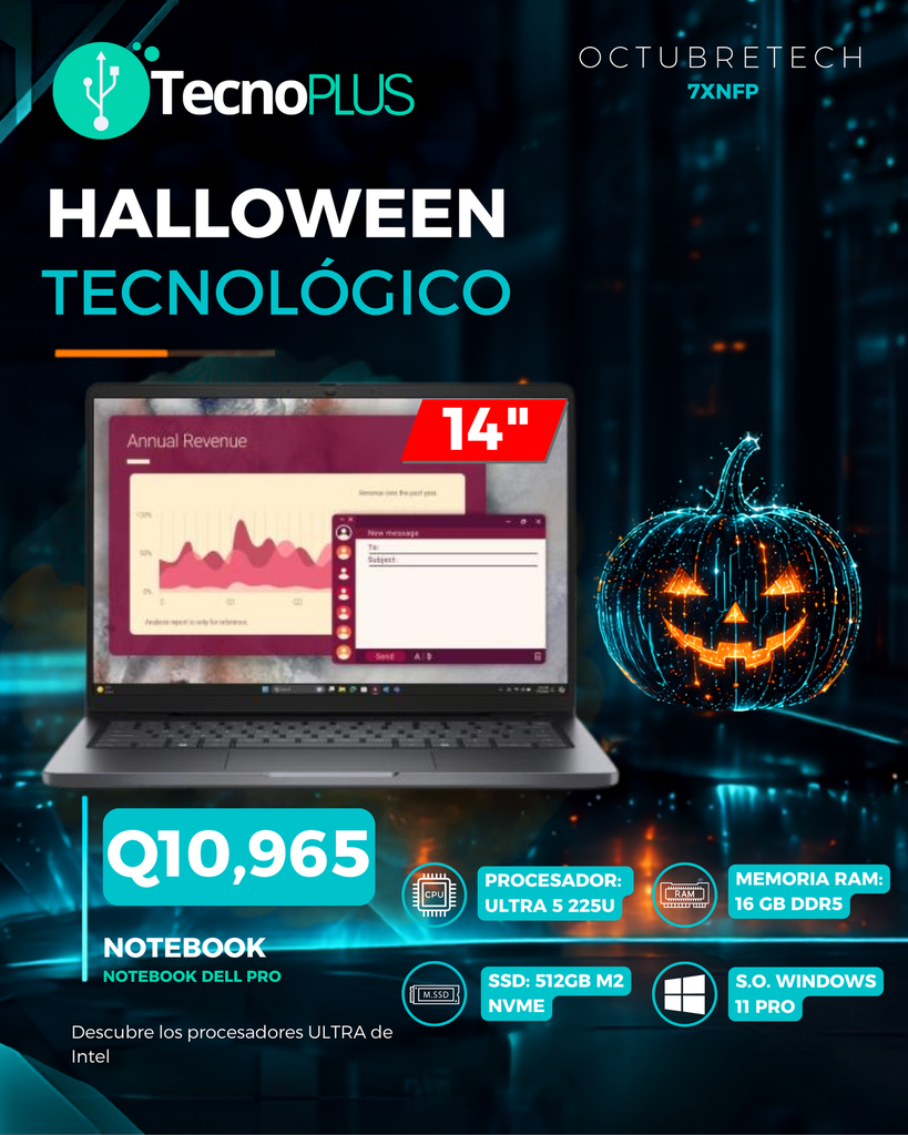 Notebook DELL Pro 14 PC14250 Intel Core Ultra 5 225u 16GB 512GB SSD 14" W11pro Negro