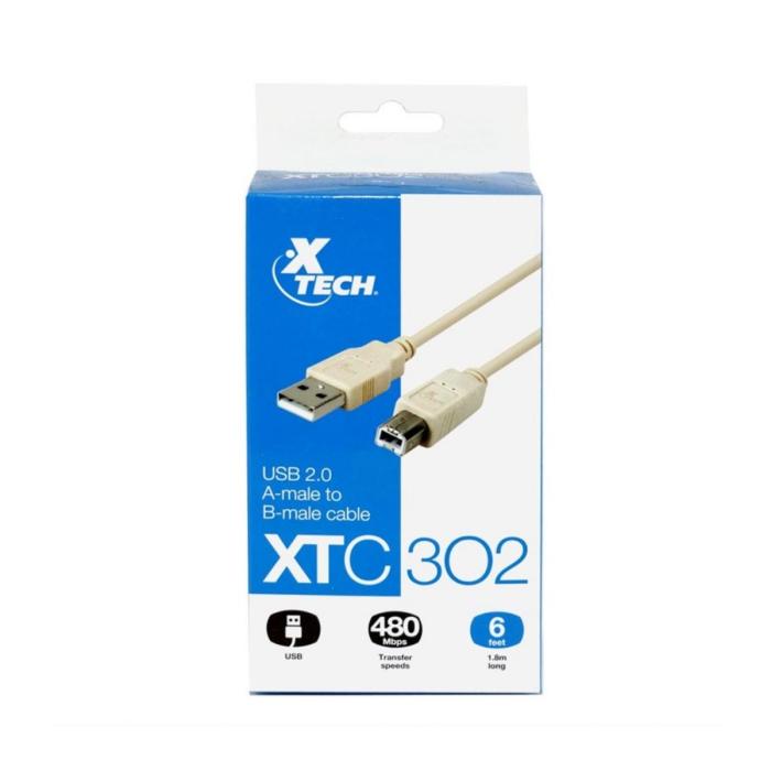 Cable Para Impresora Xtech XTC-302 USB-B a USB-A Color Gris