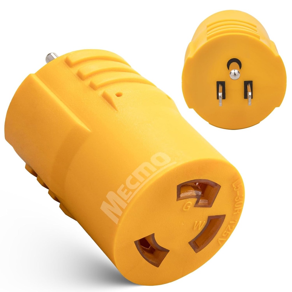 Adaptador Mecmo Twist-Lock L5-30 a 5-15P de 30A 110 V A 15A 110v Amarillo 