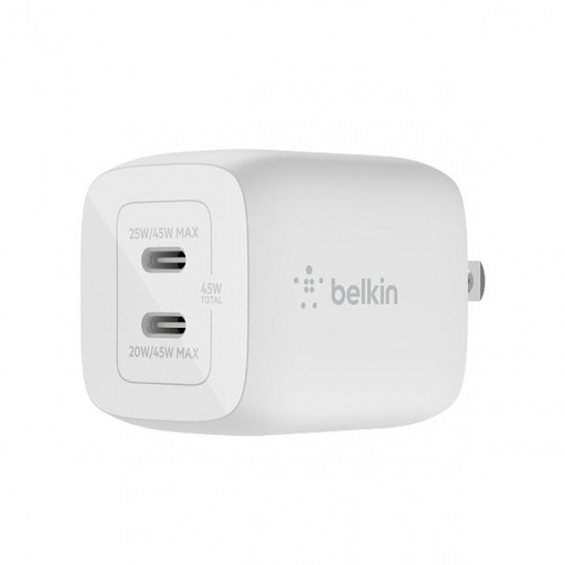 [WCH019dqWH] Cargador de Pared Doble USB-C Belkin BoostCharge Pro GaN 50W