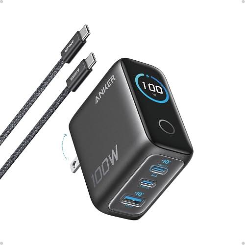 [B121BJZ1] Cargador de Pared Anker 100W GaN de 3 Puertos con Pantalla Inteligente Space Black