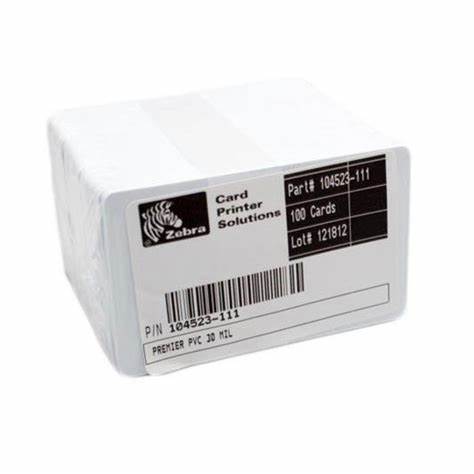[104523-111] Tarjetas de PVC Zebra Premier Color Blanco Grosor 0.76MM Paquete de 500 Unidades
