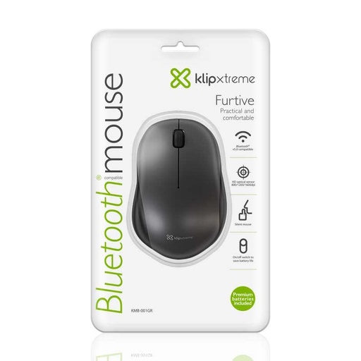 [KMB-001GR] Klip Xtreme - Mouse - Bluetooth 5.0 - Wireless - Black/Gray - 3-Buttons Up 1600Dpi