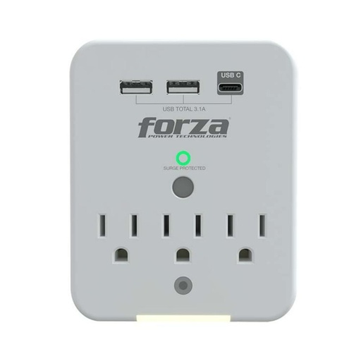 [FWT-331USBC] Protector contra Sobretensiones Forza  FWT-331USBC De 1875 W , 3 NEMA