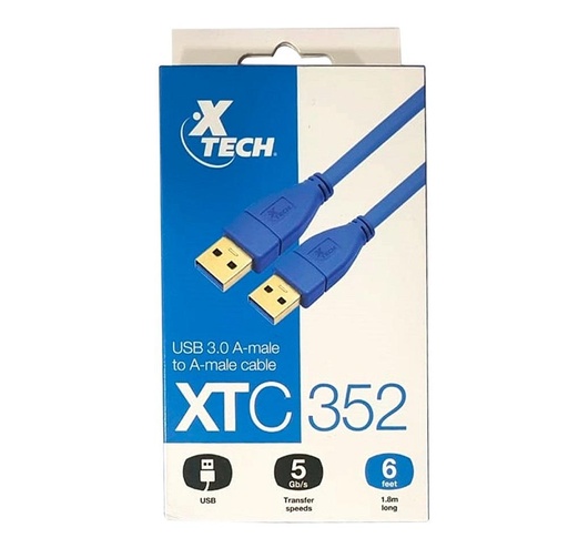 [XTC-352] Cable USB 3.0 Macho A Macho, Color Azul, 1,8 Metros, Xtech