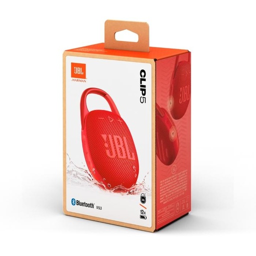 [JBLCLIP5REDAM] Bocina Bluetooth Portátil JBL Clip 5 Resistente al Agua 7W Color Rojo