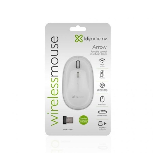 [KMW-335WH] Mouse Inalámbrico Klip Xtreme Arrow  USB 1600 DPI